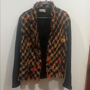 Molato Vintage Black and Multicolor feathers Tweed Suit Jacket